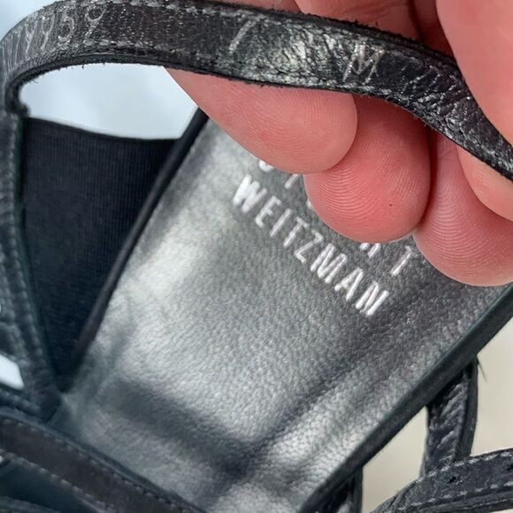 Stuart Weitzman Rollover Black Nubuck Sandals Suede Leather Strappy Heels 7 - Picture 10 of 10